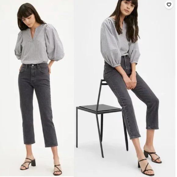Levi's Denim - Levi's 501 Original Cropped Jeans Straight Leg High Rise Button Fly Grey, Sz 28